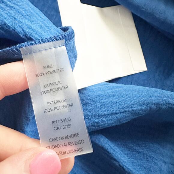 Calvin Klein Blue Button‎ Front Structured Shoulder Tie Waist Dress Size 8 NEW - Picture 10 of 10